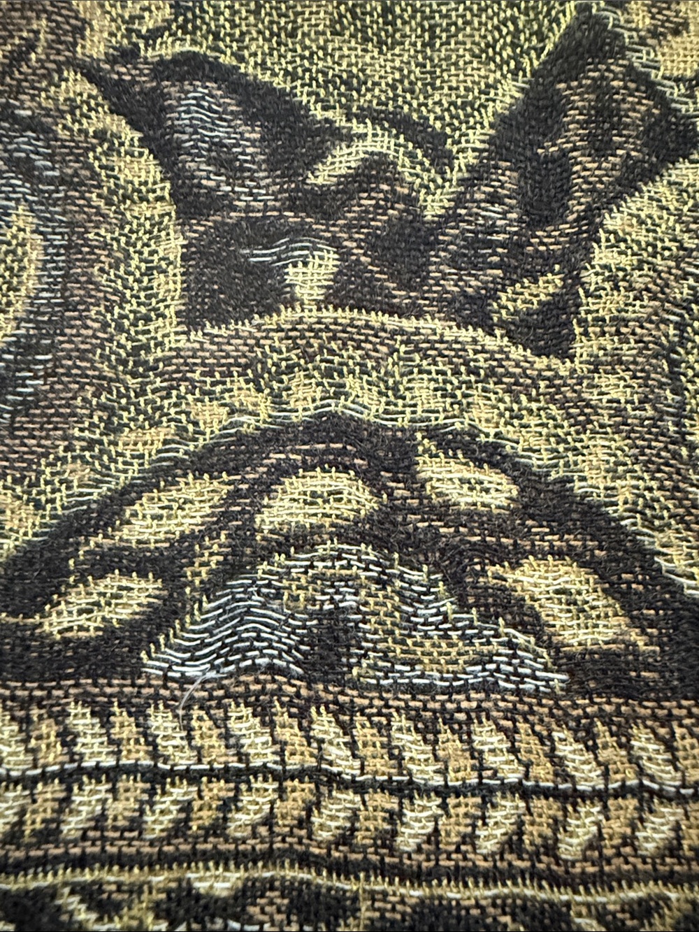 Vintage Pashmina Silk Brocade Shawl Paisley Gold Olive Brown Made in Hungary - Picture 3 of 4